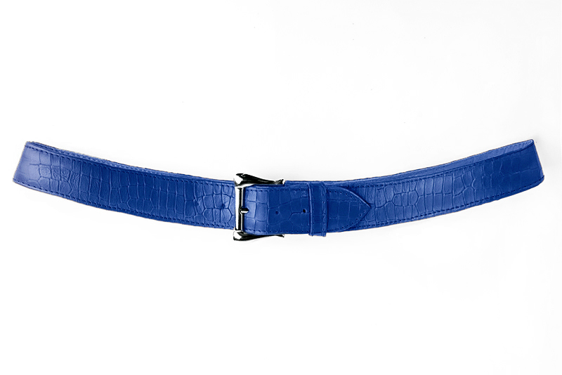 Electric blue women's dress belt, matching pumps and bags. Made to measure. Profile view - Florence KOOIJMAN